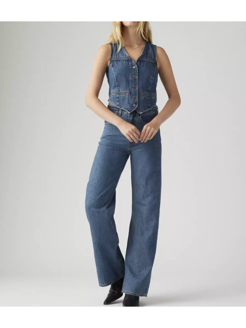 New Levi's Premium 25x32 Ribcage Wide Leg Braided Jeans Big Yikes Dark Wash